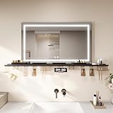 SONNI LED Badspiegel 100x60cm mit 140cm Ablage, Touch Spiegel 3...