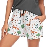 Oarencol Pyjama-Shorts für Damen, Wald, Füchse, Bäume, Gras, Blumen,...