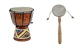 20cm Kinder Djembe Trommel Bongo Drum Deko Bunt Bemalt + Handtrommel Rassel...