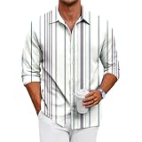 Herren Slim Fit Gestreift Hemd, Langarm Freizeithemd Herren Trachtenhemden...