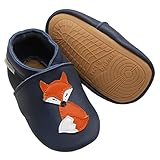 mepiq Krabbelschuhe Baby Lauflernschuhe mit Gummisohle lederpatschen für...