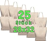 25 STÜCK Baumwolltasche 28 x 32 cm - Jutebeutel mittel – Natur...