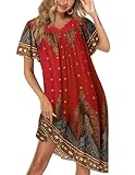 Ekouaer Nachthemd Damen Kurzarm Bohemian Kleid Vintage Strandkleid Sommer...