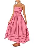 chouyatou Damen Maxikleid mit gestreiftem Rücken, gesmokt, sexy...