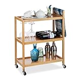 Relaxdays Servierwagen Bambus, 3 Ablagen, natürliche Optik, 360° drehbare...