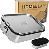 HOMEBEAR® Edelstahl Brotdose | Lunchbox 1200 ml | Set mit Box für Dips |...