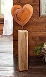 Dekosäule Rostherz aus Holz, 72 cm hoch, großes Metall-Herz in...