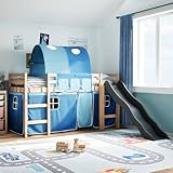 Homgoday Hochbett mit Tunnel für Kinder, Blau, 90 x 190 cm, massives...