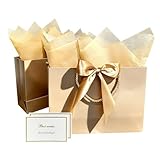 AIZHAZHA Geschenktüten, 2 Gift Bag Champagnerfarbe + 2 Grußkarten + 4...