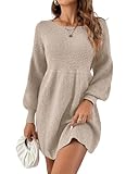 Saodimallsu Damen Rundhals Strickkleid Puffärmel Hoch Tailliert...
