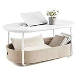 VASAGLE Couchtisch oval, Tisch mit Stauraum, Beistelltisch, Wohnzimmertisch...