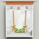 HongYa Raffrollo Bindegardine Eule Bestickte Küche Gardine Transparenter...