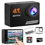 Camlance 4K 60FPS Touchscreen Action Cam mit 64GB Speicherkarte, HD 48MP...