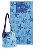 Delindo Lifestyle Frottee Strandtuch mit integrierter Schulter Tasche blau,...