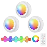 Vicloon 3 x LED RGB Spotlights, Battery Operated with Remote Control, 16...