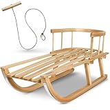 Kinderschlitten 90 cm mit Rückenlehne - Holzschlitten aus massivem...