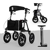 Rollator mit Luftbereifung inkl. Luftpumpe bequemem Sitz und Lehne - robust...
