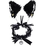 Berkelen Katzenohren Haarreif, Cat Ears Stirnband Glöckchen Halskette...