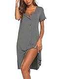 Ekouaer Nachthemd Damen Sommer Schlafshirt Kurzarm Sleepshirt Kurz...