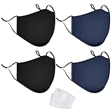 Cotton Face Masks 4 Pack | Washable & Reusable | Filter Pocket & Adjustable...