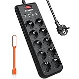 Steckdosenleiste 10-Fach Mehrfachsteckdose mit Schalter 4 USB...