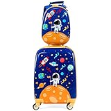 COSTWAY 2tlg Kinderkoffer + Rucksack, Kindertrolley aus Kunststoff,...