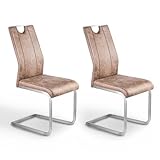 HeYork 2er Set Freischwinger Schwingstuhl - Braun, Metallgestell,...