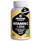 Vitamin C hochdosiert 1000 mg + Zink, 360 Tabletten für 1 Jahr, vegan &...