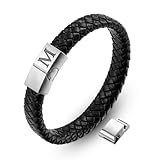 AFSTALR Lederarmband Armband Herren Leder Schwarz mit Gravur M Buchstaben...