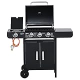 Outsunny Gasgrill BBQ Grillwagen mit 3 Brennern 1 Seitenbrenner...