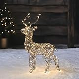 Lights4fun 56cm Studley LED Rattan Hirsch Rentier Figur Timer...