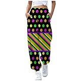 POIUIYQA Haremshose Damen Sommer Lang Hippie Boho Hose Blumenmuster...