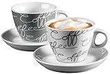 Ritzenhoff & Breker Cappuccino-Set Cornello 4-teilig, Grau, 180 ml, 2...