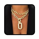 Handcess Boho Chunky Choker Halskette Gold Layered Halsketten Punk Dicke...