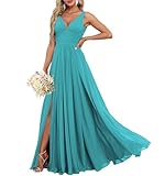 Damen Chiffon Brautjungfernkleider für Hochzeit mit Schlitz Lange...