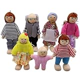 Pesoncarl Doll House Family 7PCS/Set Holz gekleidete Dollhouse Menschen mit...