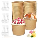 BAIFULAI 50 Stück Suppenbecher to Go, Eisbecher Pappe mit 50 Holzlöffel,...