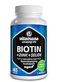 Biotin hochdosiert 10.000 mcg + Selen + Zink für Haarwuchs, Haut & Nägel,...