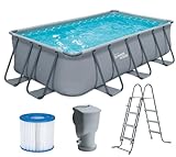 Summer Waves Frame Pool Komplettset | Rechteckig 400x200x100 cm Grau |...