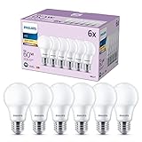 Philips Classic LED E27 Lampe, 60W, matt, warmweiß, nicht dimmbar, 6er...