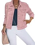 Roskiky Damen Lässige Frühlingsjacken Rosa Jeansjacke Damen Damen...