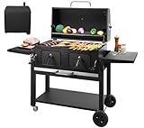 Grill Grillwagen XL BBQ Smoker Holzkohlegrill mit Deckel, Rädern,...