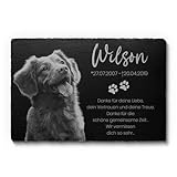 CHRISCK design Grabplatte Hund und Katze aus Schiefer mit Gravur & Foto -...