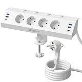 Tischsteckdose mit USB, 4 Fach Steckdosenleiste Schreibtisch mit Einzeln...
