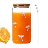 Njidher Kaffeegläser aus Glas mit Deckel und Strohhalm, Bowbecher 500 ml...