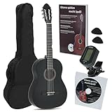 Juan Miguel Navarrez Konzertgitarre 4/4 Starter Set schwarz (Tasche, Tuner,...