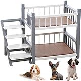 Erhöhtes Haustierbett aus Holz – Doppelschichtiges Hundesofa mit Treppe...