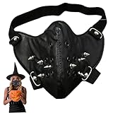 Rwigeboo Steampunk-Maske, schwarzes PU-Leder, Metallspikes, Gesichtsmaske...