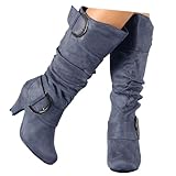 Memmyly Winterstiefel für Damen, hohe Stiefel aus PU-Leder, hohe Stiefel,...