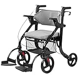 Klappbarer Rollator Rollator mit weicher Rückenlehne, Transportrollstuhl...